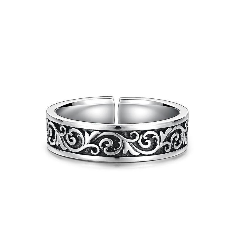 Adjustable Open Ring Men Women Vintage Scroll Leaf Minimalist Boho Statement Jewelry