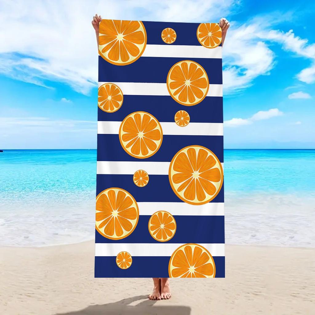 Fresh Orange Slice Print Beach Towel Minimalist Striped Design Beach Blanket Soft Quick Dry Sand Resistant Absorbent Towel