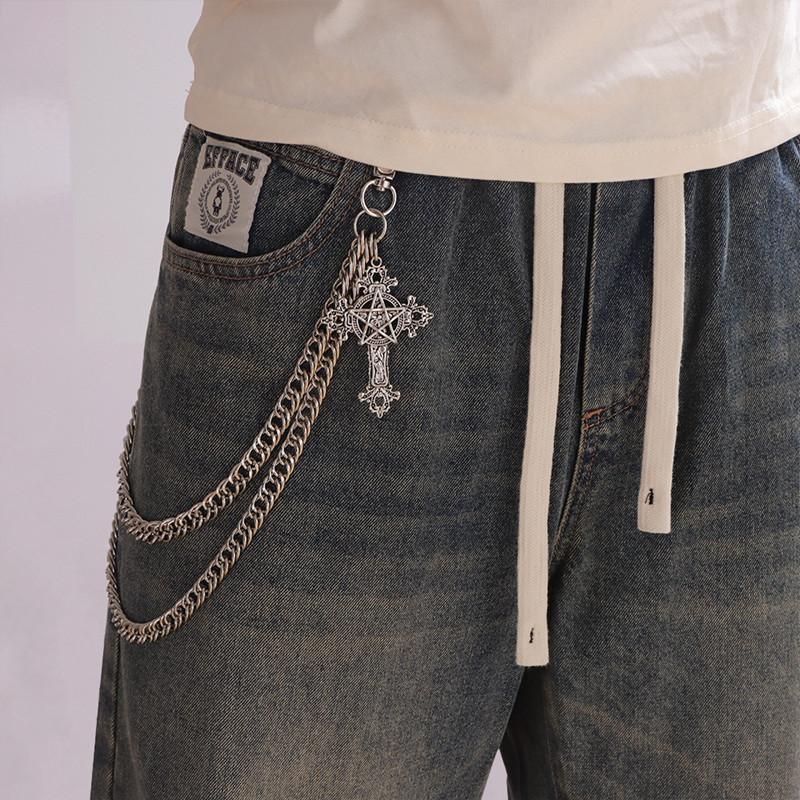 Fashion Punk Metal Pants Chain Hip Hop Waist Chain Cross Pendant Jeans Chain For Men Women Accessories Gifts