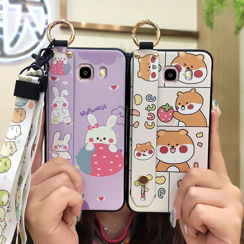 Soft Case Protective Phone Case For Samsung Galaxy J510/J5 2016/J5108 Wrist Strap Cartoon Cute Back Cover Silicone Ring