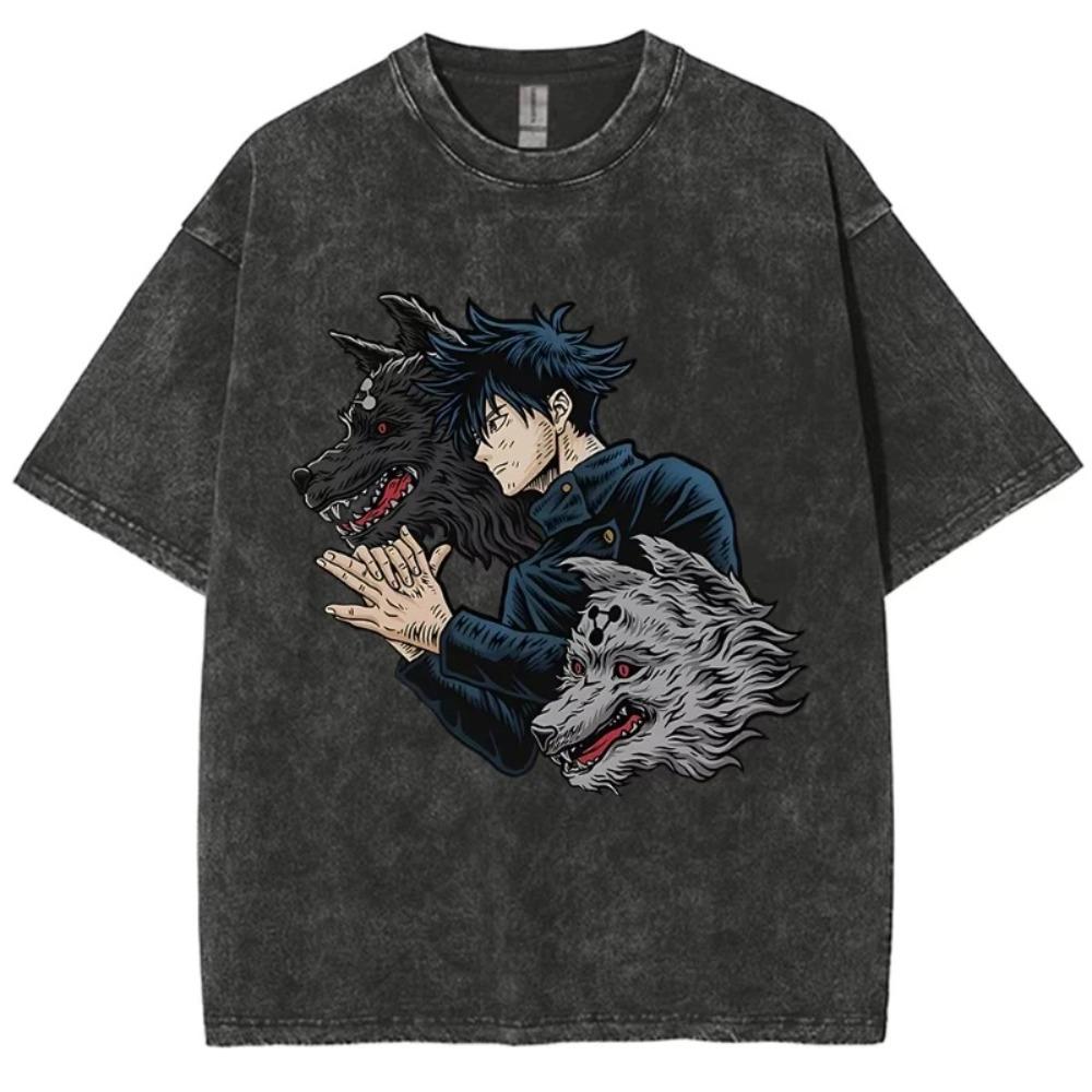 WangZY Clothing Jujutsu Kaisen Suguru Geto  Vloekmanipulatie  Vintage Gewassen Oversized Zwart T-shirt &VerticalLine; Anime Fan Unisex Streetwear Tee M ivoor