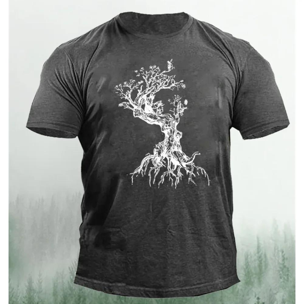 Fashionable New Forest Tree Pattern Men's Printed T-shirt Street Fashion Harajuku Round Neck Large Comfortable Short Sleeve