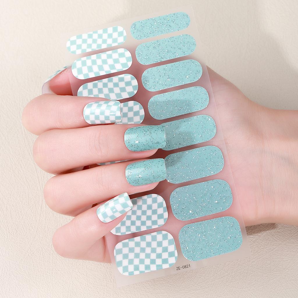 16Tips French Baking-FreeNail Polish Stickers Glitter Stripes Self-Adhesive Full Cover Nail Wraps DIY Manicures Decoration Decal