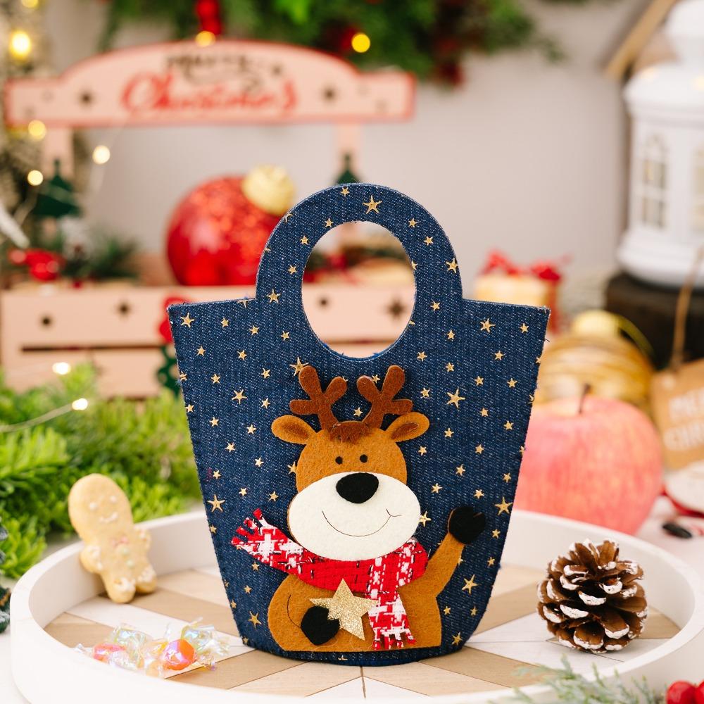 Stylish Elk Snowman Christmas Gift Bag Large Capacity Cartoon Kids Candy Tote Bag Funny Cute Bear Santa Claus Bag Xmas