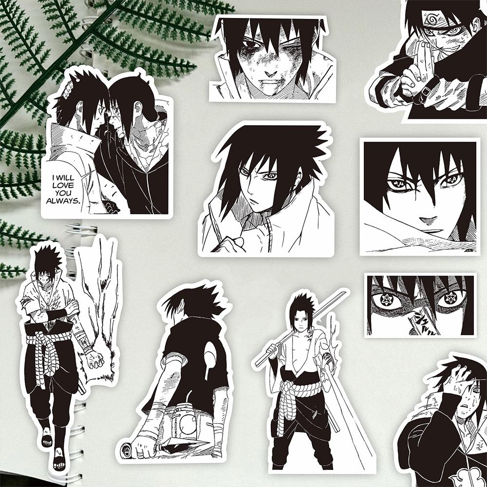 103070Pcs Cool Anime Naruto Uchiha Sasuke Stickers Cartoon Black And White Graffiti Sticker Diy Phone Stationery Laptop Decals