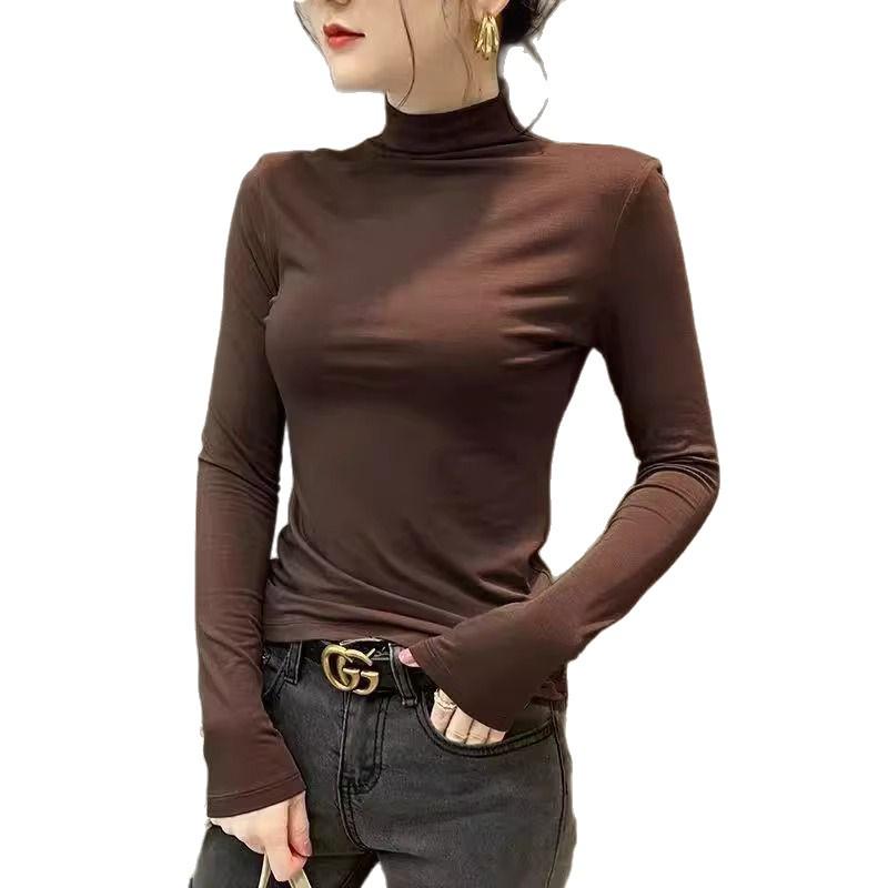 2025 Slim Fit High Neck Long Sleeve Top - Stylish and Versatile for Autumn/Winter in Black