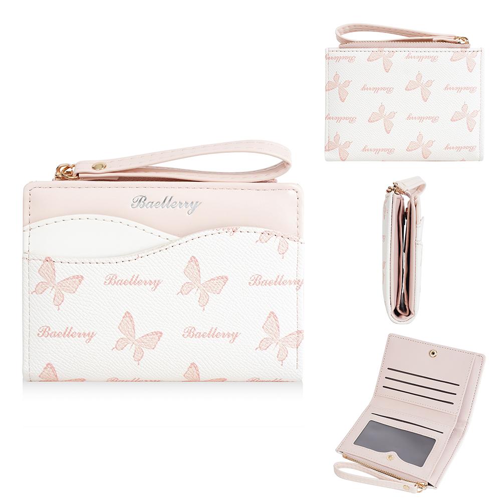 Color Block Wallet Ins Short Bifold Purse for Girls Butterfly Print PU Card Holder