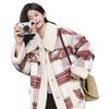Petite Women's Retro Plaid Faux Lambswool Coat - Korean British Style for Autumn/Winter 2024