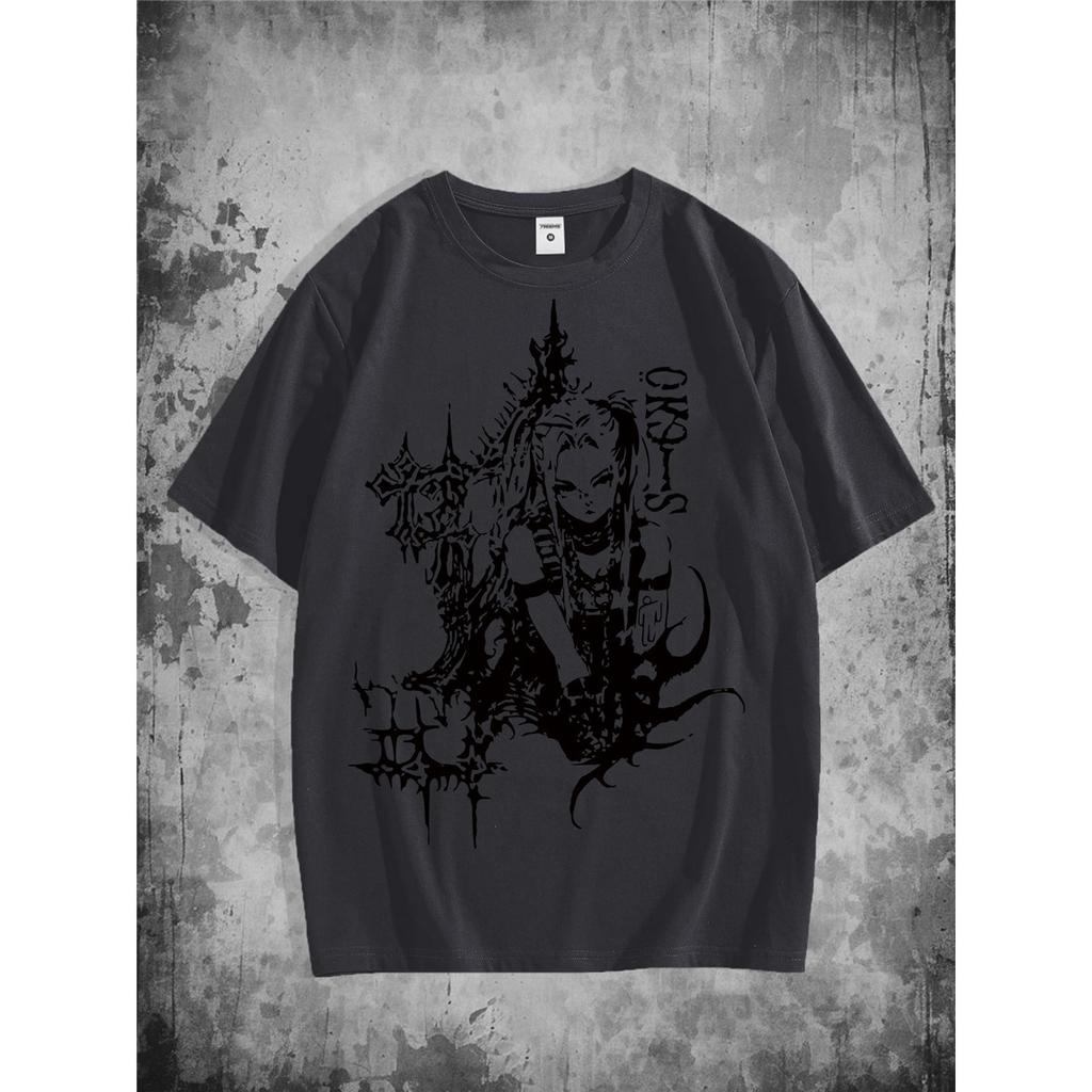 Dark Fantasy Map Print Short Sleeve T-Shirt for Men Fabric Casual Tee with Crew Neck Breathable, Slight Stretch Material for Summer Style