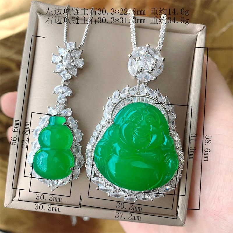 New Chinese Style National Jewelry Gourd Buddha Gong Green Chalcedony Necklace Pendant Ping An Maitreya Women