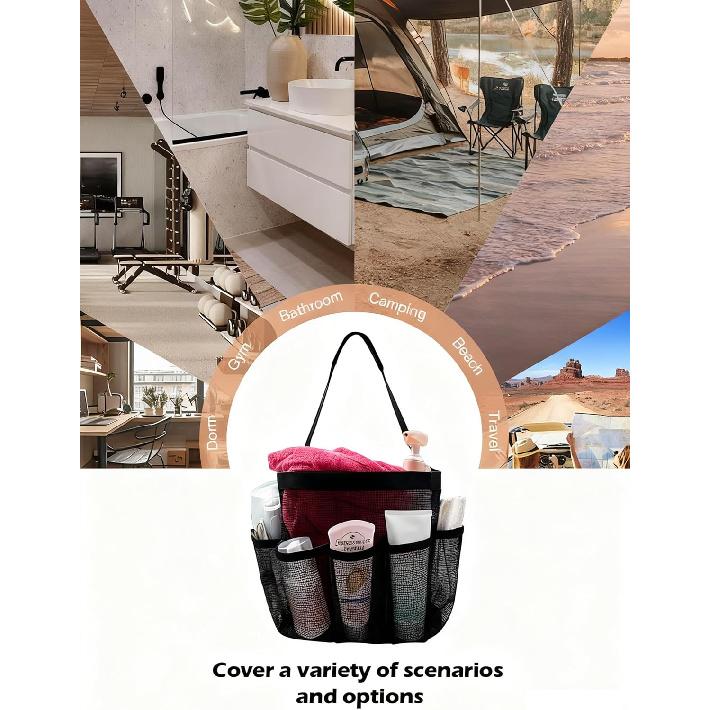 Mesh Shower Caddy Bathroom Portable College Dorm Essentials for Girls Guys Shower Tote Beach Camp Travel Hanging Toiletry Bag Black