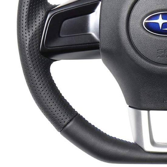 REAL Steering Wheel Levorg WRX STI WRX S4 with Center Mark with Black Euro (Real) All-Leather [for (VM4/VMG) / (VAB) / (VAG)] (Blue Stitching)
