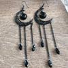 Gothic Black Moon Earrings Stars Hollow Moon Demon Fringe Paganism Witchcraft Earhook For Women Black Stone Mystery