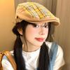 Yellow Plaid Forward Hat, Female Versatile, Showing a Small Face, Wearing a Beret, Big Head Circumference, Holes, Peaked Cap Tide