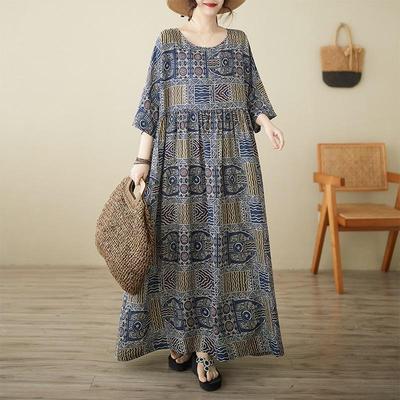 Manga corta Tallas grandes vintage floral nuevo en vestidos para mujer vestido largo suelto casual de verano