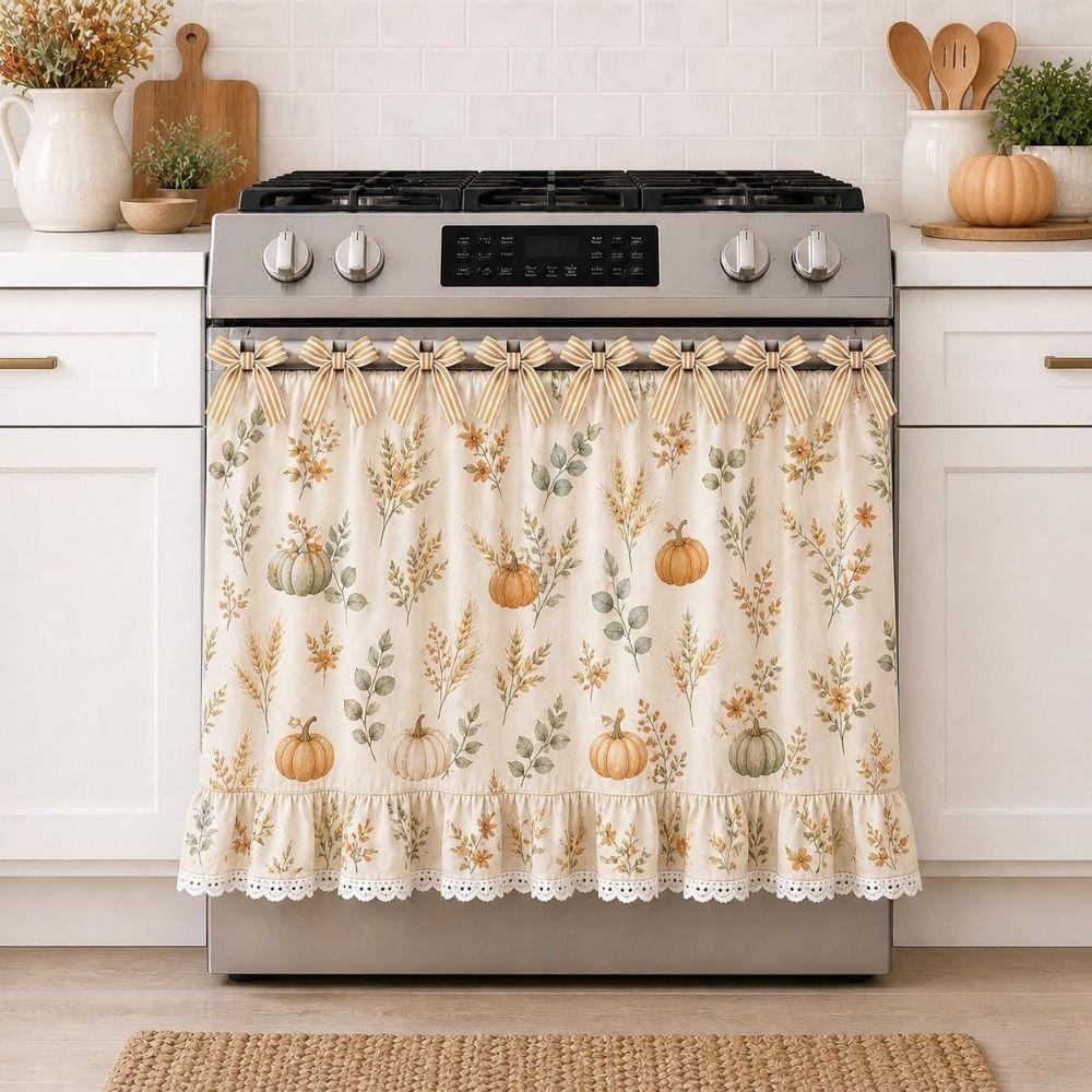 Cotton Blend Stove Cover Skirt Charming Farmhouse Stove Skirt Rustic Oven Curtain  Home