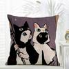L-Little Black Cat Couple Pillow Cute Cushion Cover Daily Washable Linen Pillowcase Soft For Sofa Bed Home Room Decor