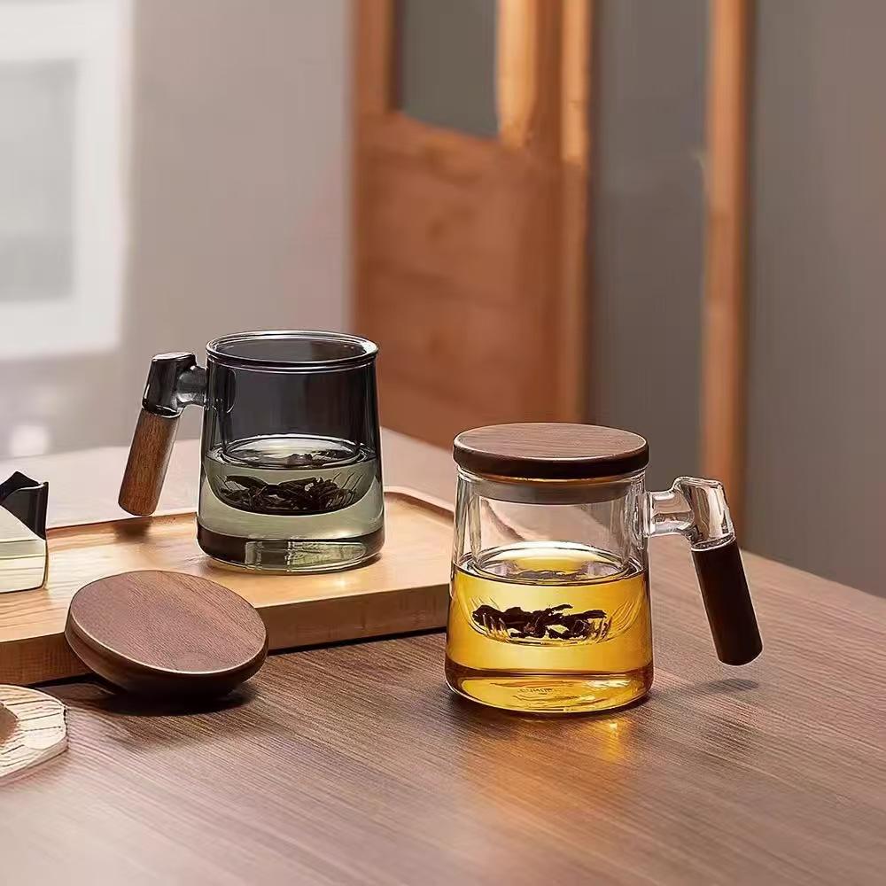 400ml Borosilicate Glass Tea Cup With Infuser Steeper And Lid For Loose Leaf Tea Wood Handle Blooming Tea Diffusers Filter Mug