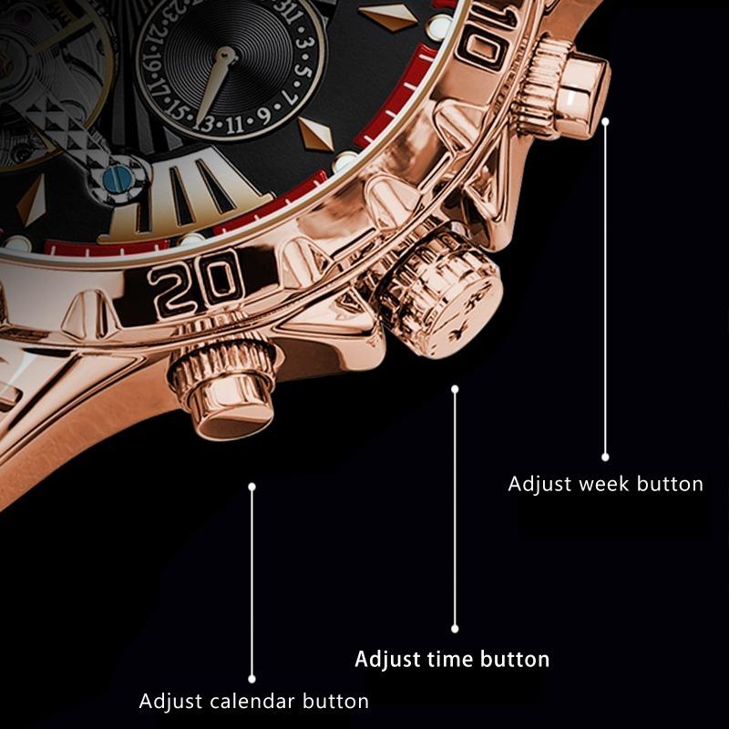 POEDAGAR Luxury Men Watch Luminous Waterproof Hollow Tourbillon Male Clock Week Date Business Automatic Mechanical Watches