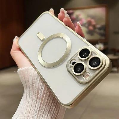 Luxury Plating Clear Frosting Frame Phone Case For IPhone 15 14 13 12 11 Pro Max 15 Plus Magsafe Magnetic Wireless Charge Cover