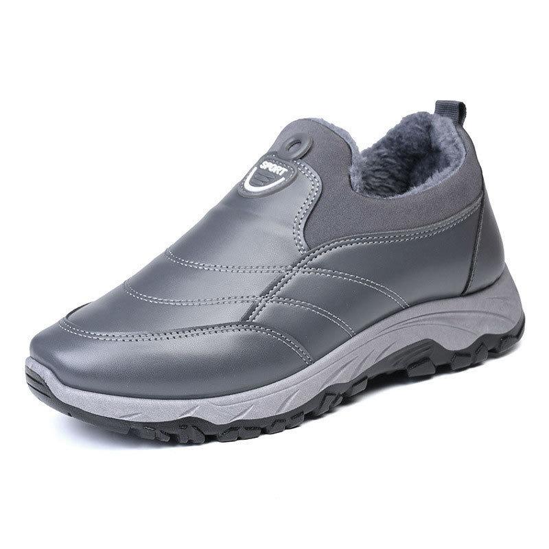 Men's Slip-On Winter Boots, Fleece Lined Thickened Cotton Shoes, Warm Waterproof Platform Boots for Middle-Aged and Elderly Men, Dad Shoes