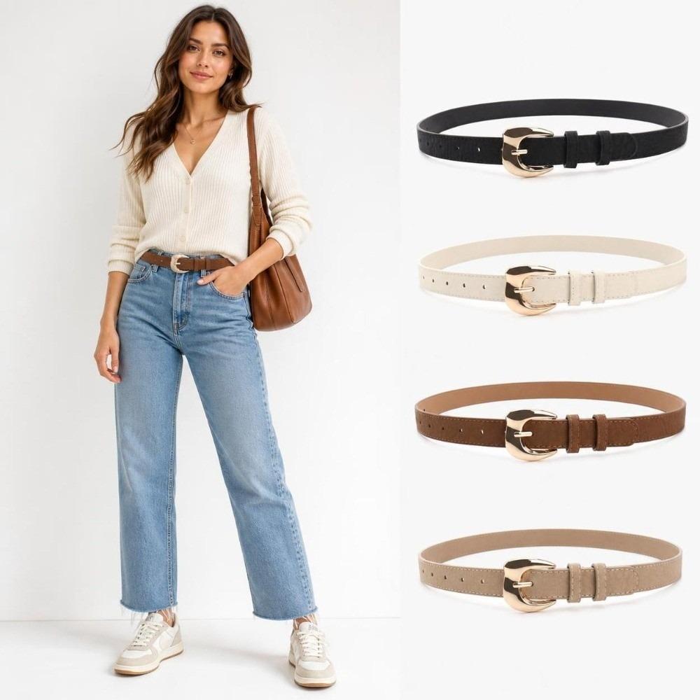 Pin Buckle Closure PU Leather Belt Minimalist Faux Leather Waistband Slim Waist Strap  For Women