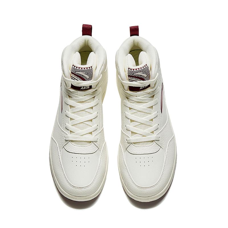 Anta Zero Feel Comfortable Versatile Non-Slip Wear-Resistant Lightweight Increased Height Mid-Top Sneakers Men Sneakers White Red 912448084-1