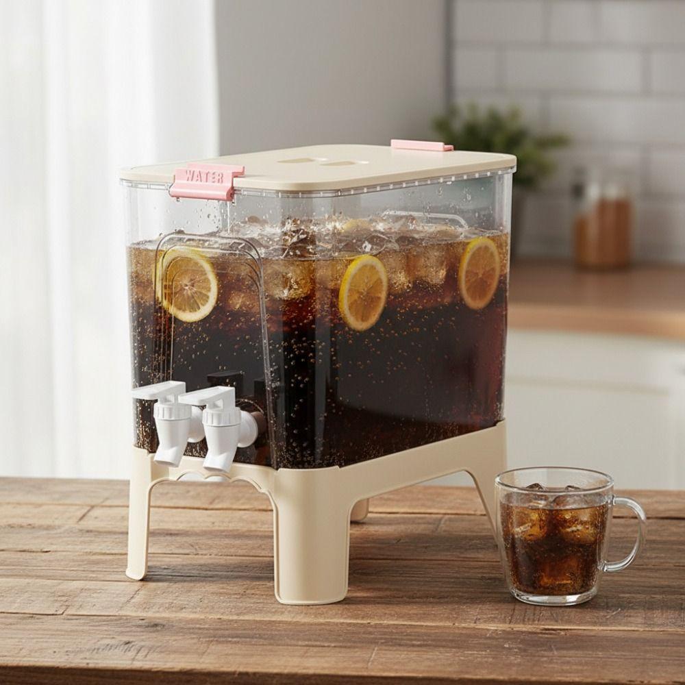 Plastic 6.5L Cold Drink Dispenser Rectangular Large Capacity Fridge Cold Kettle With Faucet and Base Heat-resistant