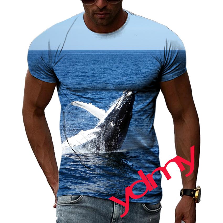 Summer Leisure Sharks And Whales Pattern Men's T-shirt Hip Hop 3D Print Personality  Rod Neck Short Sleeve Tops Fashion Clothes