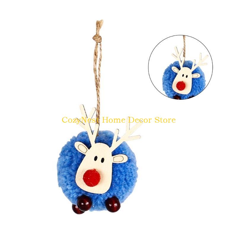 92MF Comfortable Felt Deer Pendant Christmas Decorations Creative Elk Lamb Ball Christmas Tree Hanging Pendant Gift