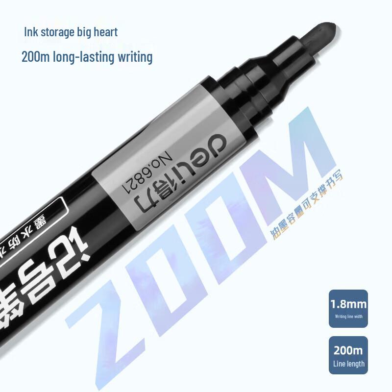 Deli Black Oil-Based Thick Tip Marker Pen, 10-Pack