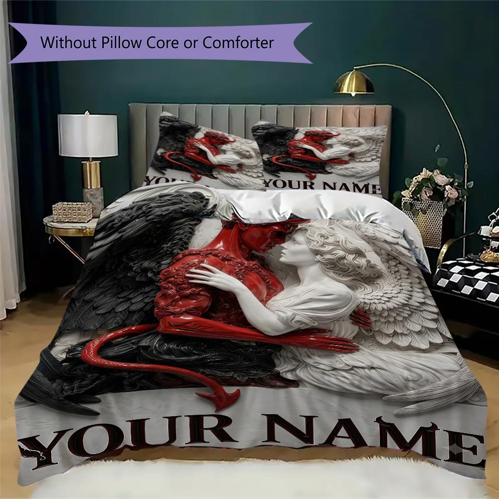 Custom Name Wolf Yin Yang Spirit Bedding,Quilt Set Quilt Cover Pillowcase Home Birthday Gift(1 * duvet cover + 2 * pillowcase, without core)_lx