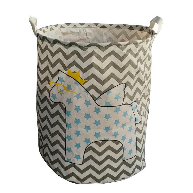Nordic Cartoon Horse Cotton Linen Laundry Basket - Large Folding, Waterproof Storage for Clothes and Toys