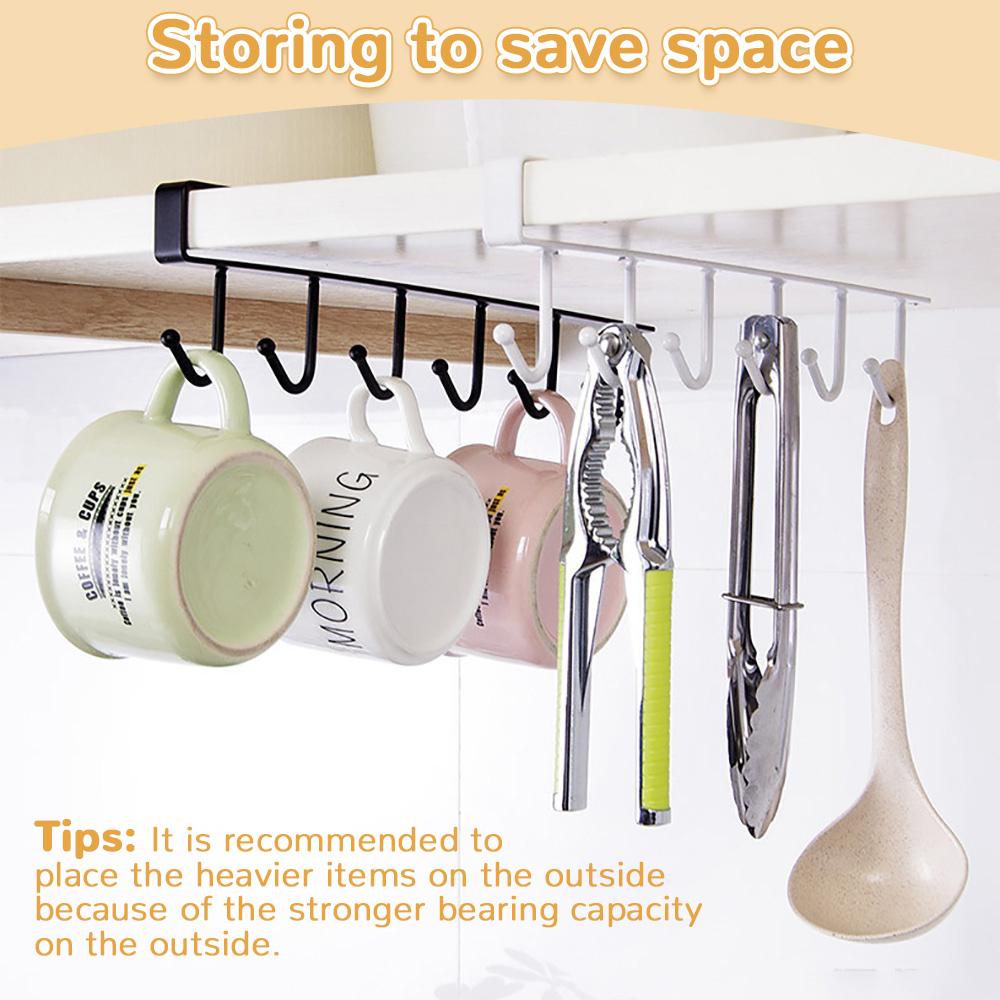 Traceless Hook Iron Cabinet Traceless Hook Six-Piece Storage Hanger Multi-Row Hook Wardrobe Kitchen Punch-free Storage Rack