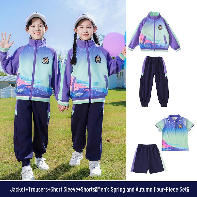 Set Uniforme Primaverile/Autunnale Scuola Primaria & Scuola dell'Infanzia - Outfit Sportivo a 3 Pezzi a Maniche Corte per la Prima Elementare