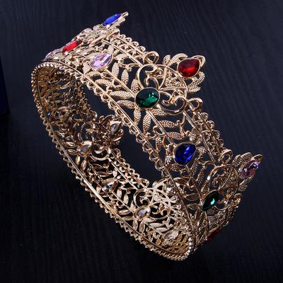 Męska złota korona, prosta wielokolorowa korona królewska pełna, korona urodzinowa dla panny młodej