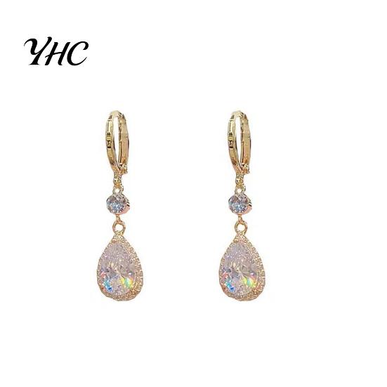 Girls Earrings 1 Pair Dangle Water Drop Pendant Elegant Dangling Golden Hypoallergenic Sparkling Rhinestone Women Fashion Jewelry