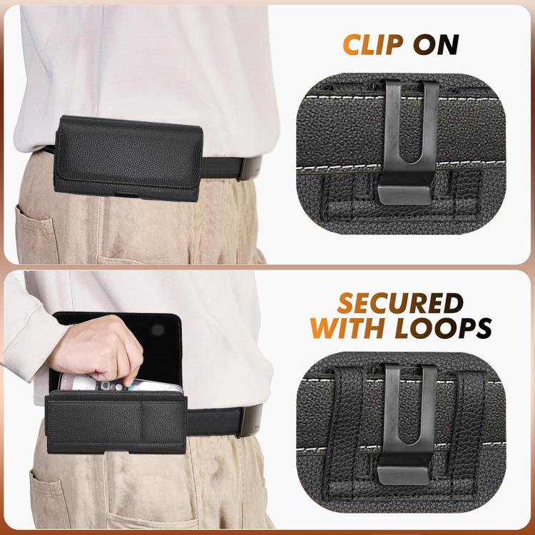 BFB21 Horizontal Litchi Texture Vegan Leather Phone Waist Bag Belt Pouch Holster Case