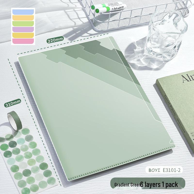 Gradient Multi-Layer A4 Document Organizer: 6-Layer Transparent Folder with L-Shaped Clip