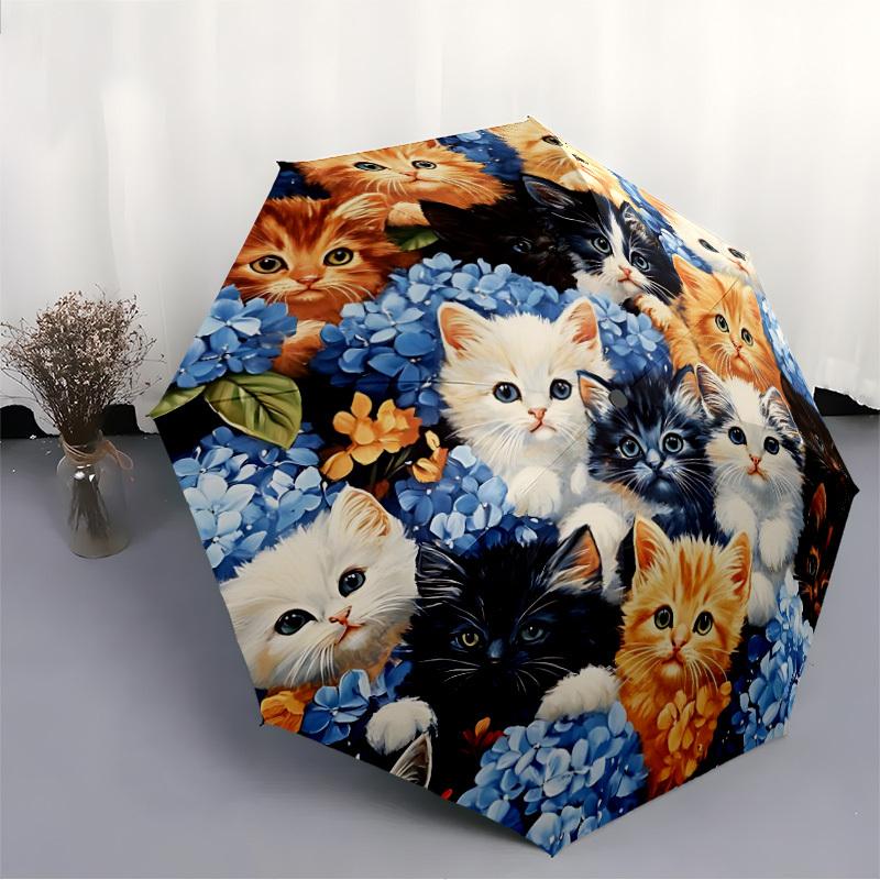 1pc Kittens Automatic Opening/Closing Folding Umbrella with 8 Ribs,Portable Sunshade Umbrella Birthday and Holiday gifts yy251231111