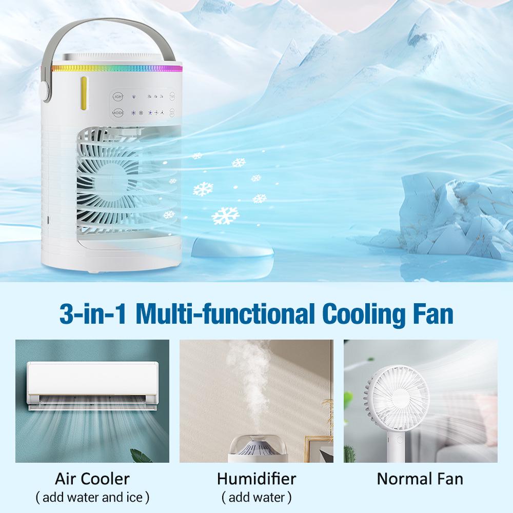 Portable USB Air Conditioner Fan with Ice Water Cooling, 3-Speed, Desktop Compatible