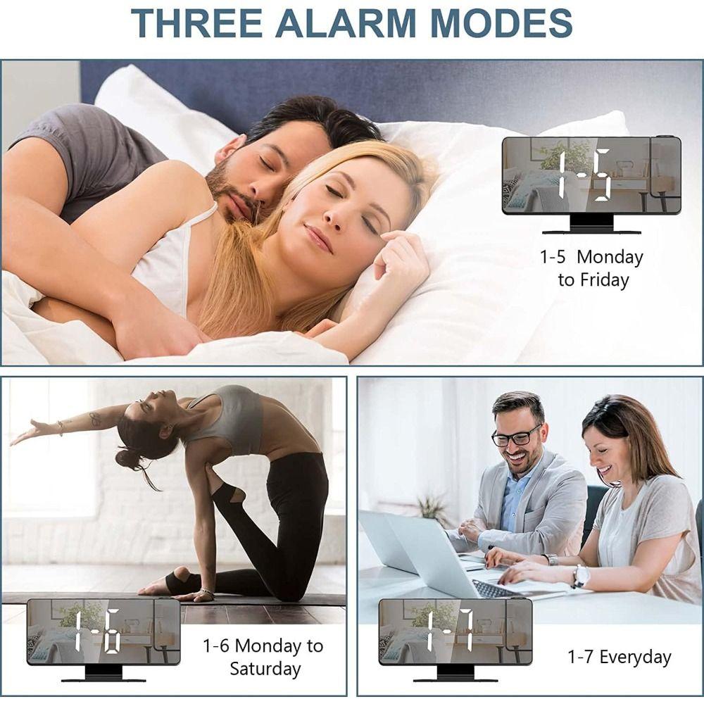 LED Projection Alarm Clock 180° Rotating Projection Weekday/Weekend Mode Projection Clock Temperature Humidity Display