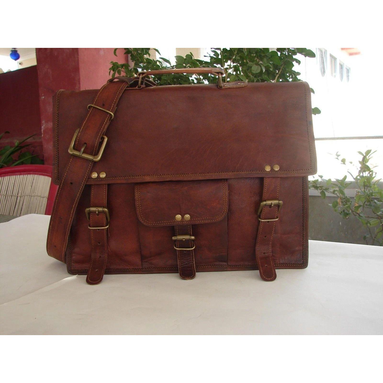 

Настоящая мужская винтажная коричневая кожаная сумка через плечо для ноутбука Кожаная сумка-мессенджер 16 x 12 x 5 in