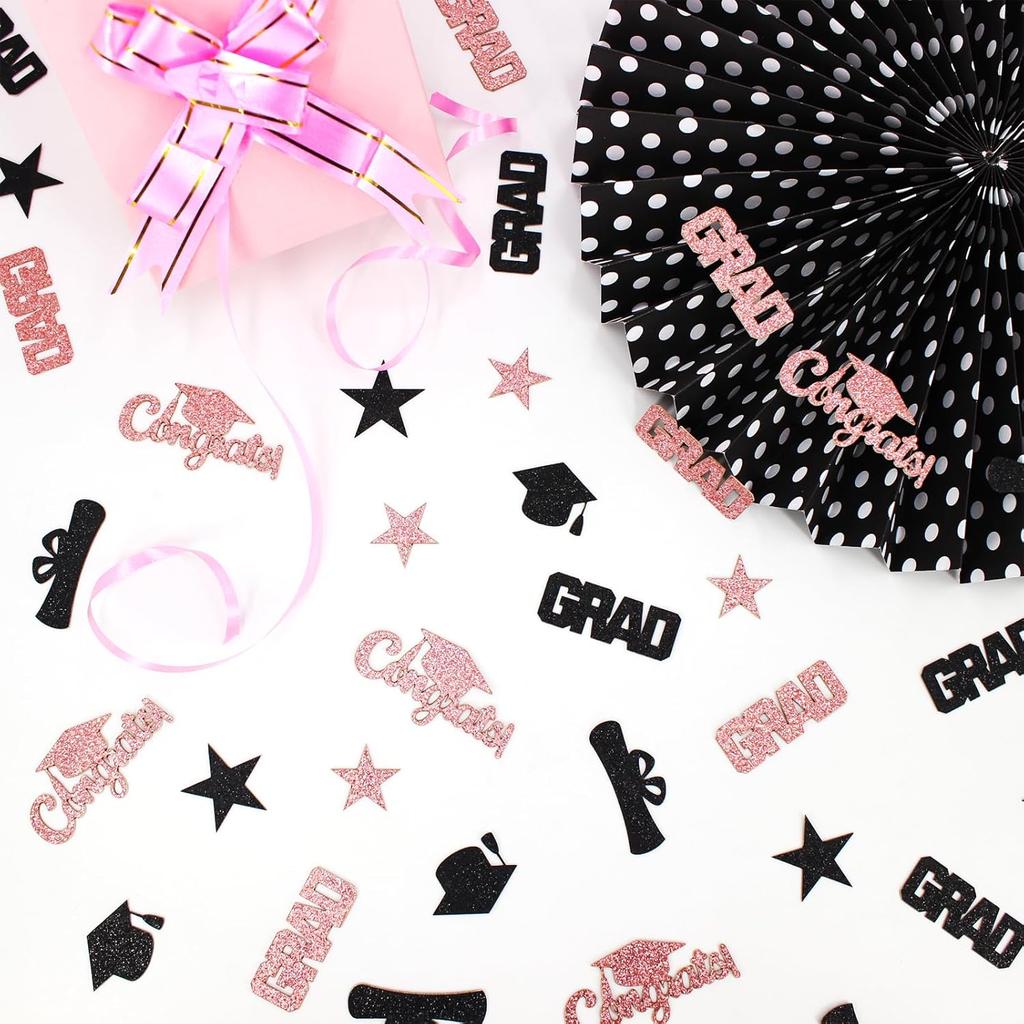 Glitter Graduation Confetti 2026 Rose Gold Graduation Decorations Grad Cap Star Congrats Grad Table Scatter for Grad Party Decorations 2026