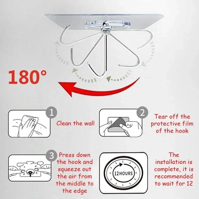 20 ks průhledných neděrovacích háčků se silným lepidlem, bez známek poškození, koupelnové, obývací pokoj, nástěnné, zavěšení na dveře, samolepicí háčky