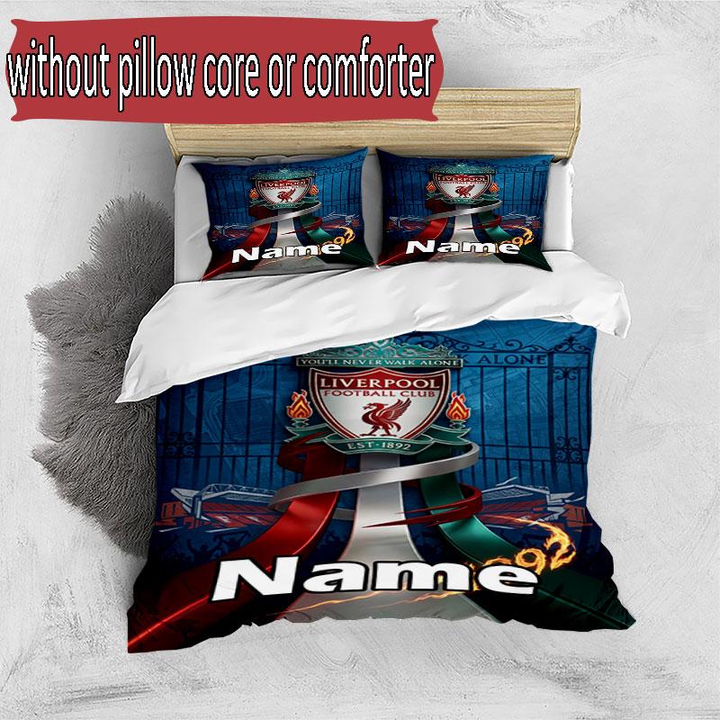 3pcs Duvet Cover Set (1*Duvet Cover + 2*Pillowcase, Without Core), Custom Name Liverpool Football Club Pattern Bedding Set, Home Bedroom Decor Gift