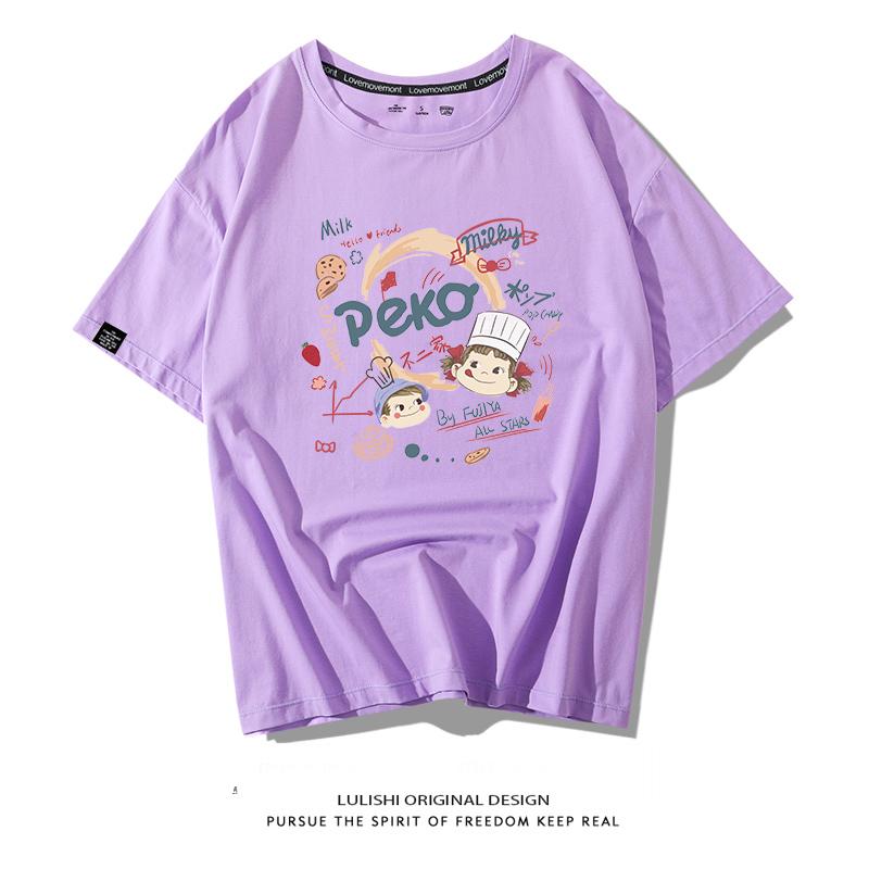 Summer Street Sle Cartoon Print ort Sve Women's T-irt Loose Fit Large Size Couple's Clothing Hong Kong Sle BF Top