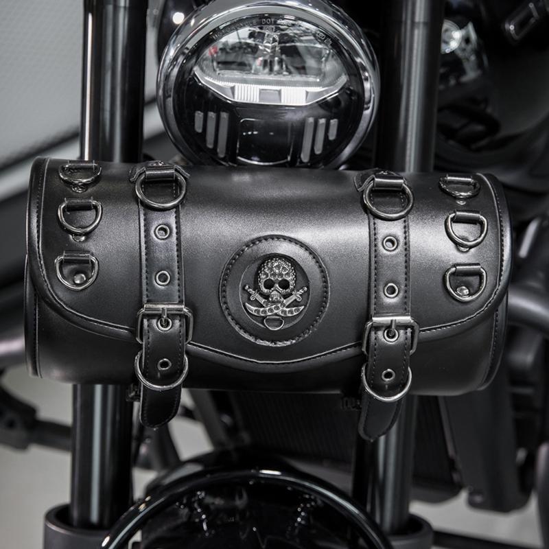 Motorcycle Saddlebag Front Handlebar Bag PU Leather Sissybar Storage Pouches Suitable for Tools&Essential, Daily Commute