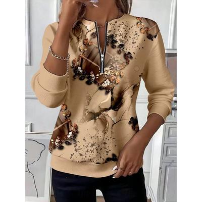 Damen Pullover Sweatshirt mit Reißverschluss Sweatshirts Blumengrafik Abstrakt Mode Lässig Langarm Rundhalsausschnitt Regulär