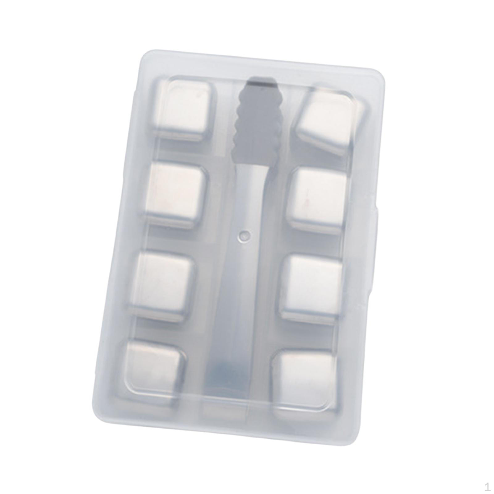 

Premium Stainless Steel Ice Cubes Set with Tongs and Tray for Chilled Beverages 8 Cubes